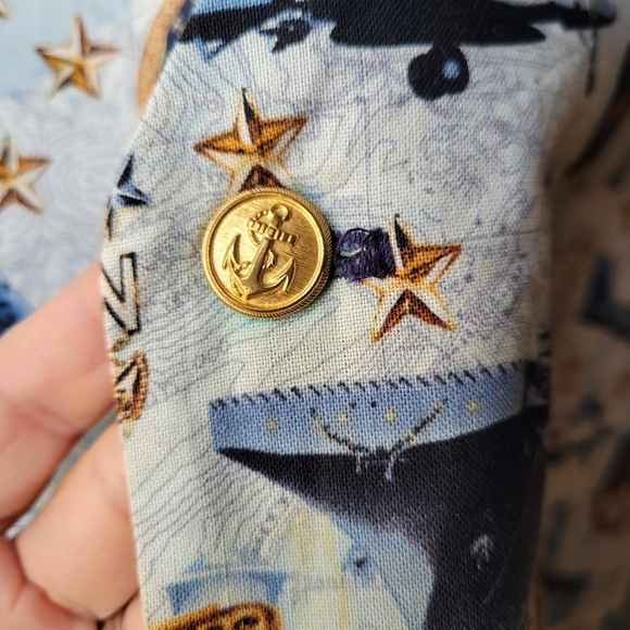 Vest Vintage Hand Crafted Navy Gold Tone Buttons XL Lightweight Graphic Ship - Picture 2 of 8